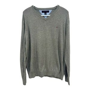 Tommy Hilfiger Men’s 100% Cotton Sweater Gray V Neck Sweater Medium Gray Size XL